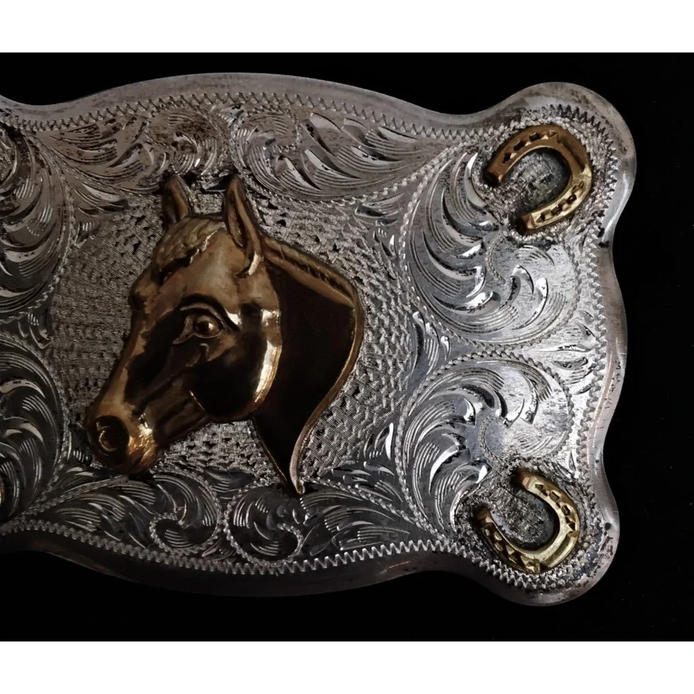 Diablo Belt Buckle Horse Gold + Sterling with 2 Belt Buttons 925 Silver *J5847